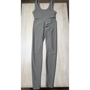 Alo Yoga SET Airlift Full Length Leggings AND Wellness Ribbed Bra in Gravel XS